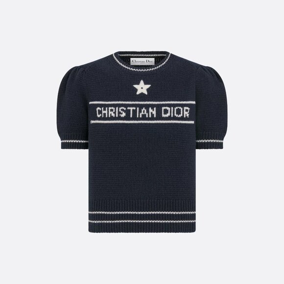 Christian Dior Short-Sleeved Sweater Navy Blue Cashmere and Wool Knit - Picture 1 of 10